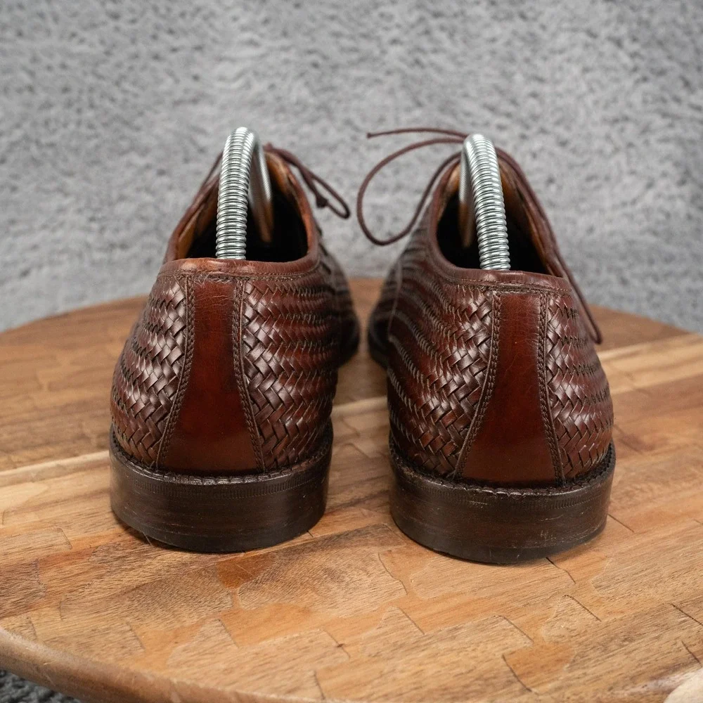 Salvatore Ferragamo Woven Leather Oxford Men's 9 D Brown Cap Toe Basket Weave